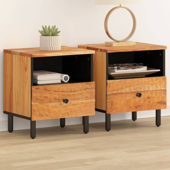 Tables de chevet 2 pcs 40x33x46 cm Bois d'acacia massif – Image 1