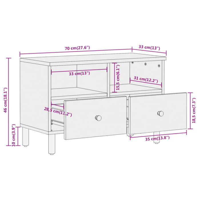 Meuble TV 70x33x46 cm Bois massif de manguier – Image 9