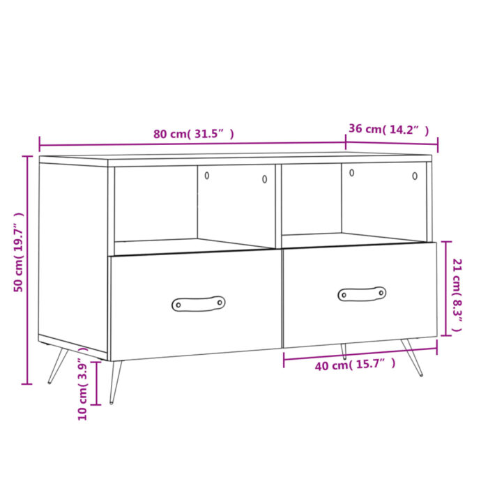 Meuble TV Blanc 80x36x50 cm Bois d'ingénierie – Image 10