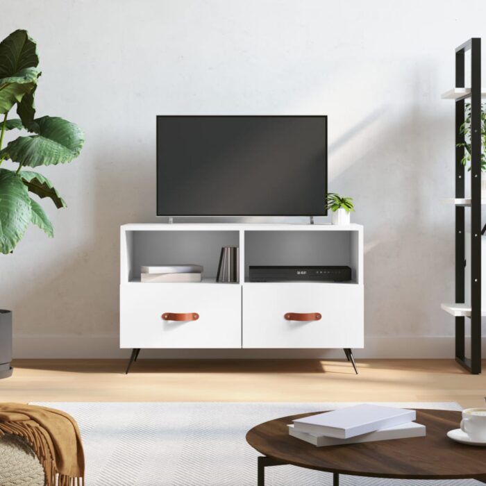 Meuble TV Blanc 80x36x50 cm Bois d'ingénierie – Image 1