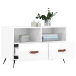 Meuble TV Blanc brillant 80x36x50 cm Bois d'ingénierie – Image 2
