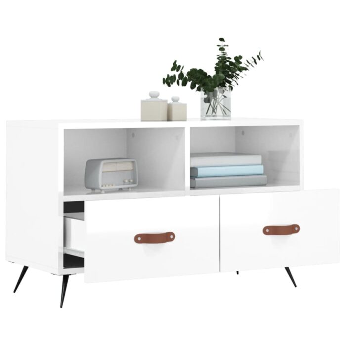 Meuble TV Blanc brillant 80x36x50 cm Bois d'ingénierie – Image 2