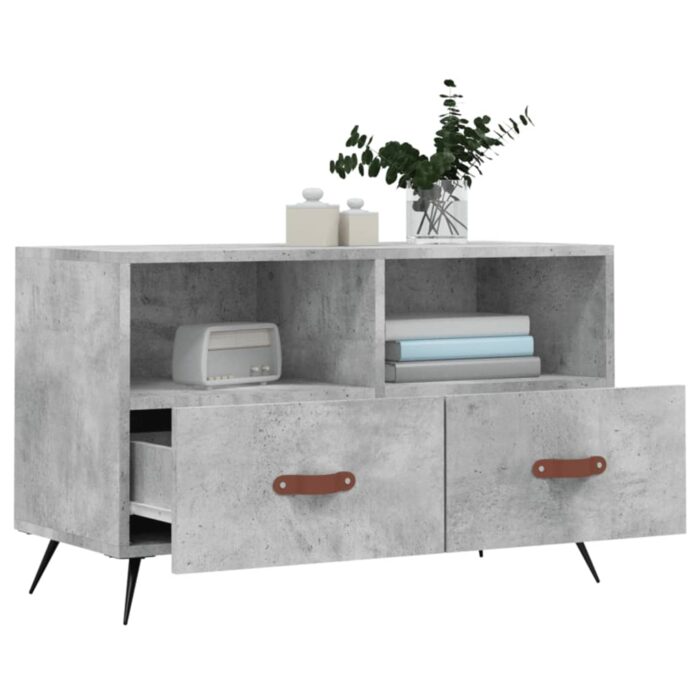 Meuble TV Gris béton 80x36x50 cm Bois d'ingénierie – Image 2