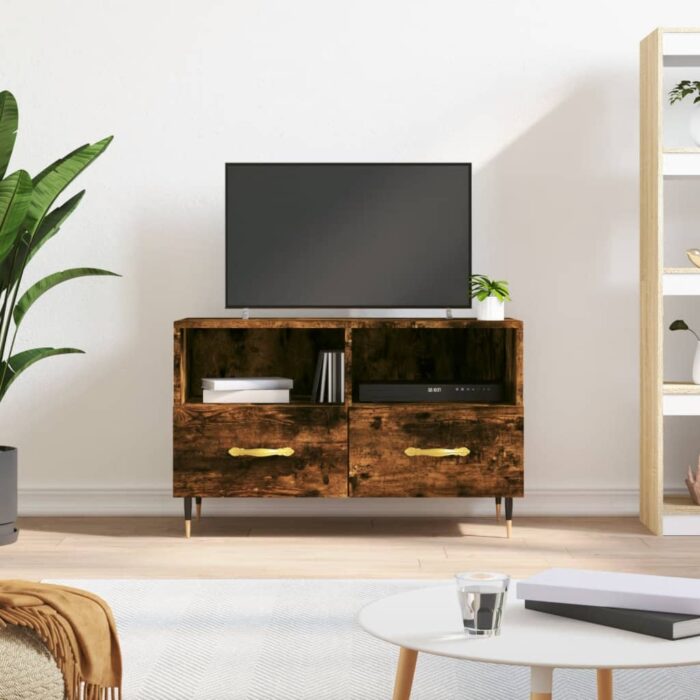 Meuble TV Chêne fumé 80x36x50 cm Bois d'ingénierie – Image 1