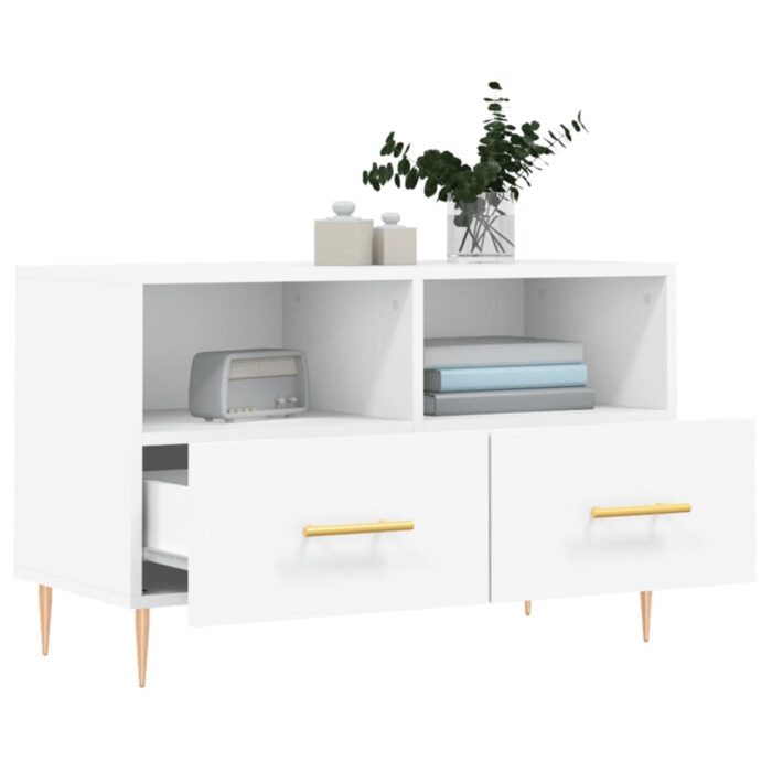 Meuble TV Blanc 80x36x50 cm Bois d'ingénierie – Image 2