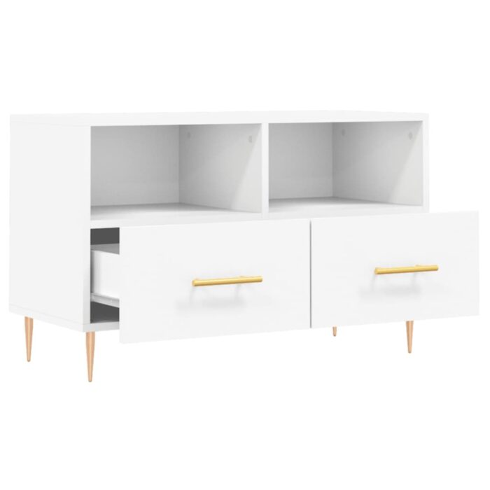 Meuble TV Blanc 80x36x50 cm Bois d'ingénierie – Image 4