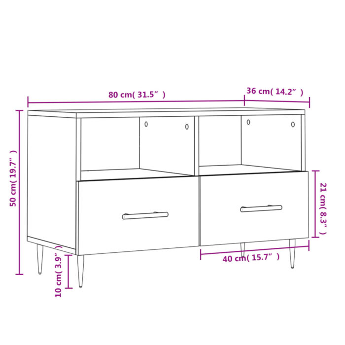 Meuble TV Chêne fumé 80x36x50 cm Bois d'ingénierie – Image 10