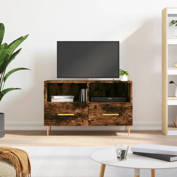 Meuble TV Chêne fumé 80x36x50 cm Bois d'ingénierie – Image 1