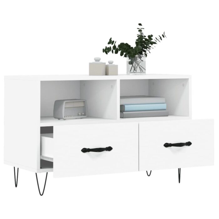 Meuble TV Blanc 80x36x50 cm Bois d'ingénierie – Image 2