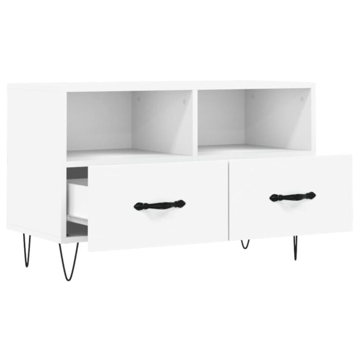 Meuble TV Blanc 80x36x50 cm Bois d'ingénierie – Image 4