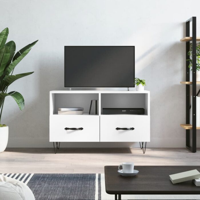 Meuble TV Blanc 80x36x50 cm Bois d'ingénierie – Image 1