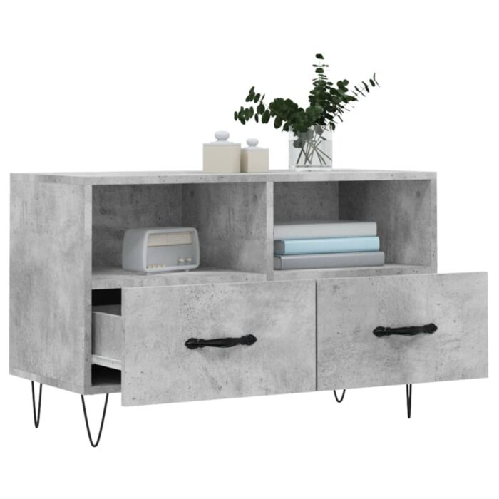 Meuble TV Gris béton 80x36x50 cm Bois d'ingénierie – Image 2