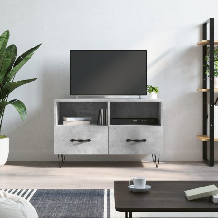 Meuble TV Gris béton 80x36x50 cm Bois d'ingénierie – Image 1