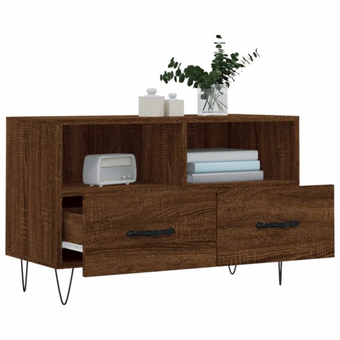 Meuble TV Chêne marron 80x36x50 cm Bois d'ingénierie – Image 2