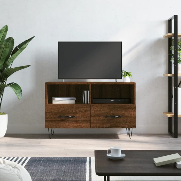 Meuble TV Chêne marron 80x36x50 cm Bois d'ingénierie – Image 1
