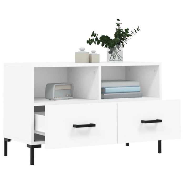 Meuble TV Blanc 80x36x50 cm Bois d'ingénierie – Image 2