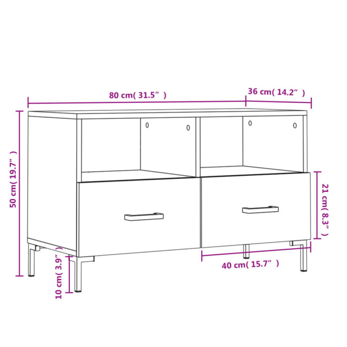 Meuble TV Noir 80x36x50 cm Bois d'ingénierie – Image 10