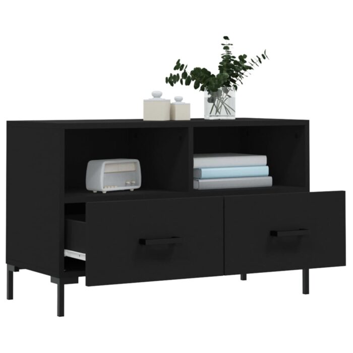 Meuble TV Noir 80x36x50 cm Bois d'ingénierie – Image 2