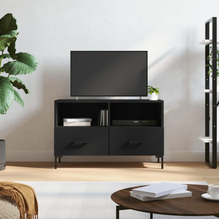 Meuble TV Noir 80x36x50 cm Bois d'ingénierie – Image 1