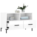 Meuble TV Blanc brillant 80x36x50 cm Bois d'ingénierie – Image 2