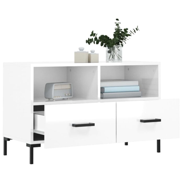 Meuble TV Blanc brillant 80x36x50 cm Bois d'ingénierie – Image 2
