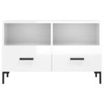 Meuble TV Blanc brillant 80x36x50 cm Bois d'ingénierie – Image 3