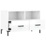 Meuble TV Blanc brillant 80x36x50 cm Bois d'ingénierie – Image 4