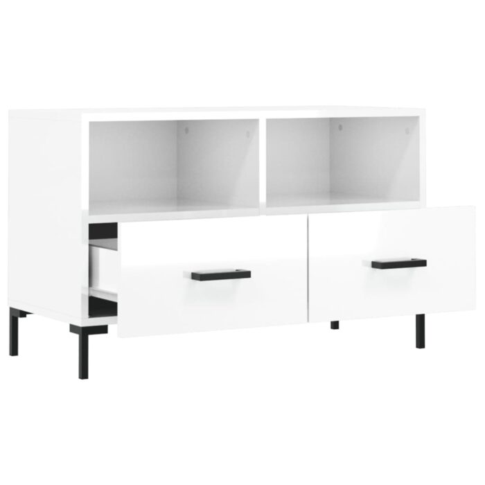 Meuble TV Blanc brillant 80x36x50 cm Bois d'ingénierie – Image 4