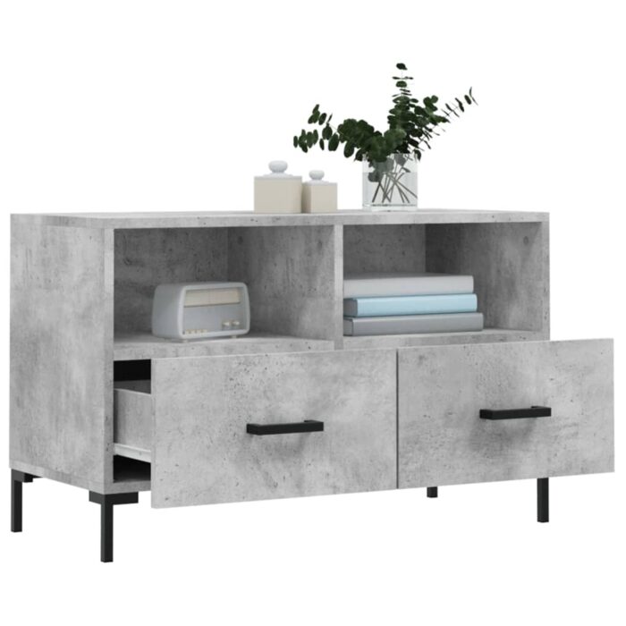 Meuble TV Gris béton 80x36x50 cm Bois d'ingénierie – Image 2