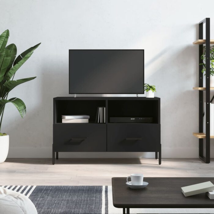 Meuble TV Noir 80x36x50 cm Bois d'ingénierie – Image 1