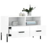 Meuble TV Blanc brillant 80x36x50 cm Bois d'ingénierie – Image 2