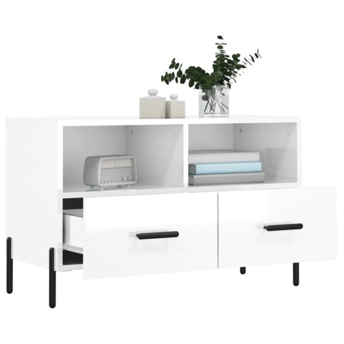 Meuble TV Blanc brillant 80x36x50 cm Bois d'ingénierie – Image 2