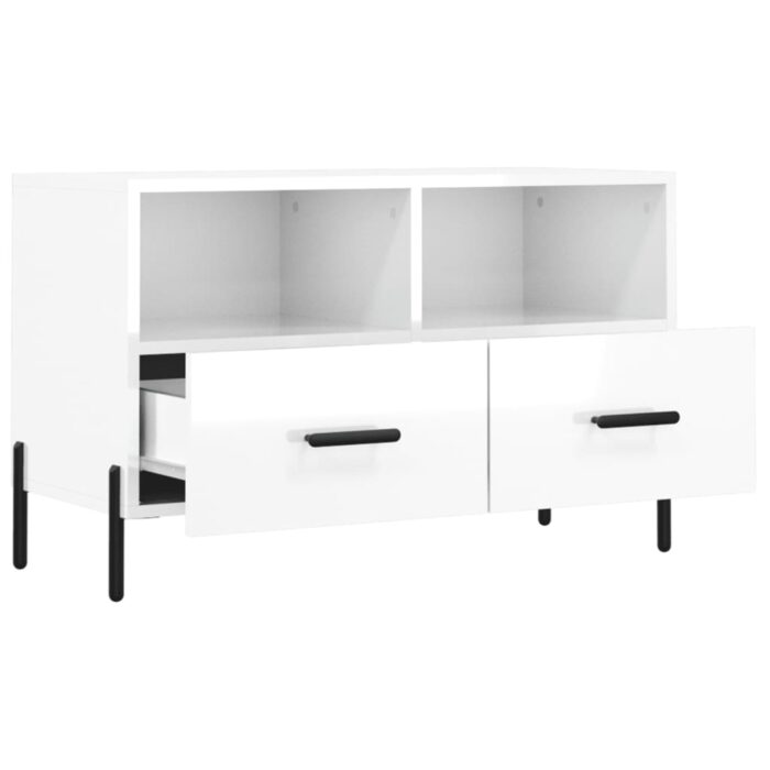 Meuble TV Blanc brillant 80x36x50 cm Bois d'ingénierie – Image 4
