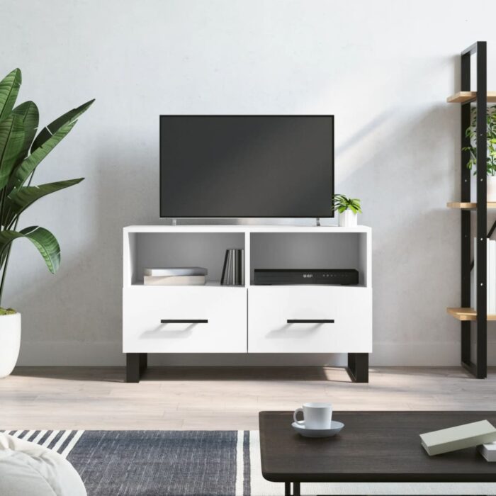 Meuble TV Blanc 80x36x50 cm Bois d'ingénierie – Image 1