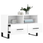 Meuble TV Blanc brillant 80x36x50 cm Bois d'ingénierie – Image 2