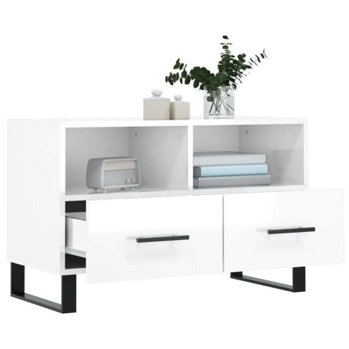 Meuble TV Blanc brillant 80x36x50 cm Bois d'ingénierie – Image 2