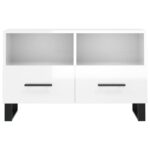 Meuble TV Blanc brillant 80x36x50 cm Bois d'ingénierie – Image 3