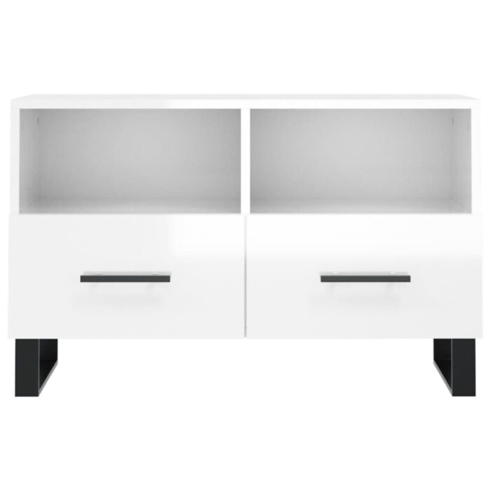 Meuble TV Blanc brillant 80x36x50 cm Bois d'ingénierie – Image 3