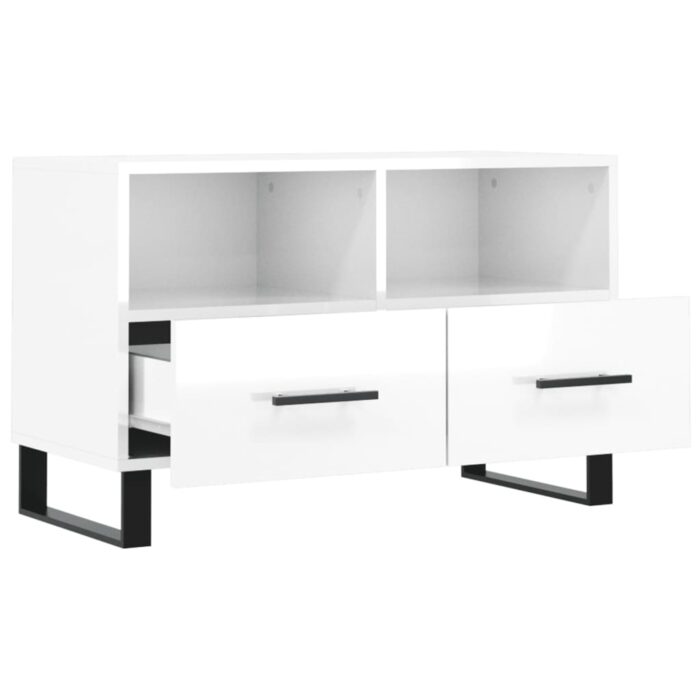 Meuble TV Blanc brillant 80x36x50 cm Bois d'ingénierie – Image 4