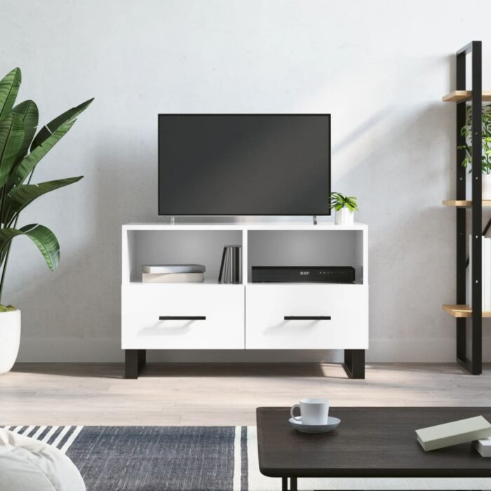 Meuble TV Blanc brillant 80x36x50 cm Bois d'ingénierie – Image 1