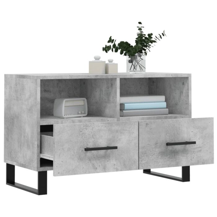 Meuble TV Gris béton 80x36x50 cm Bois d'ingénierie – Image 2