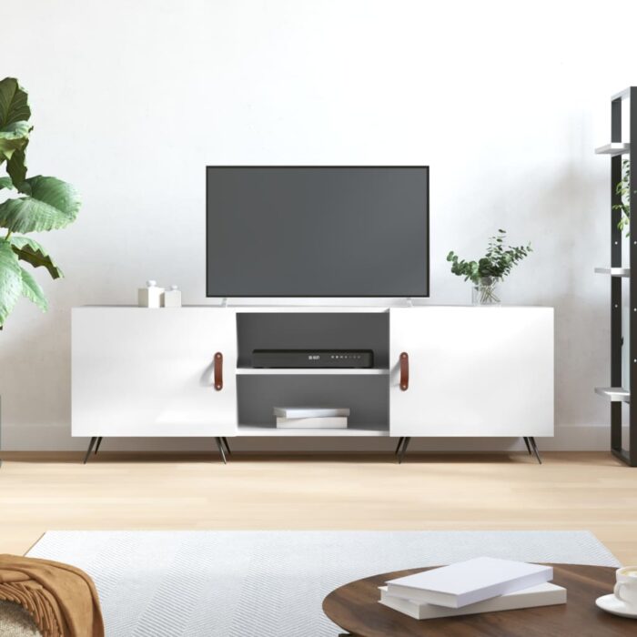 Meuble TV blanc brillant 150x30x50 cm bois d'ingénierie – Image 1