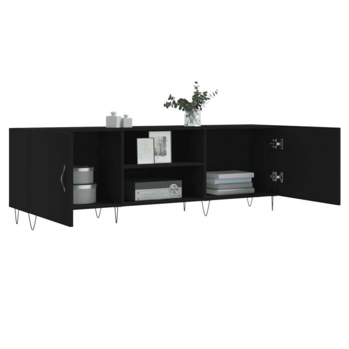 Meuble TV noir 150x30x50 cm bois d'ingénierie – Image 2