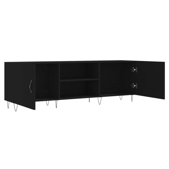 Meuble TV noir 150x30x50 cm bois d'ingénierie – Image 4