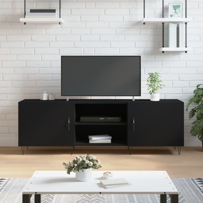 Meuble TV noir 150x30x50 cm bois d'ingénierie – Image 1