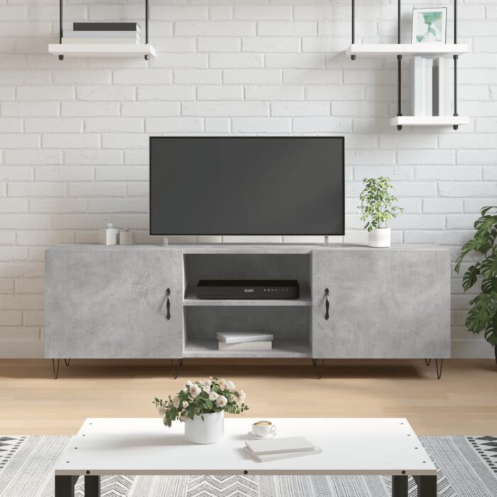 Meuble TV gris béton 150x30x50 cm bois d'ingénierie – Image 1