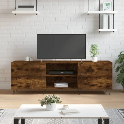 Meuble TV chêne fumé 150x30x50 cm bois d'ingénierie