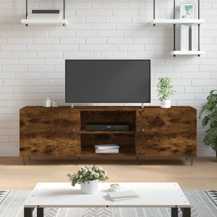 Meuble TV chêne fumé 150x30x50 cm bois d'ingénierie – Image 1