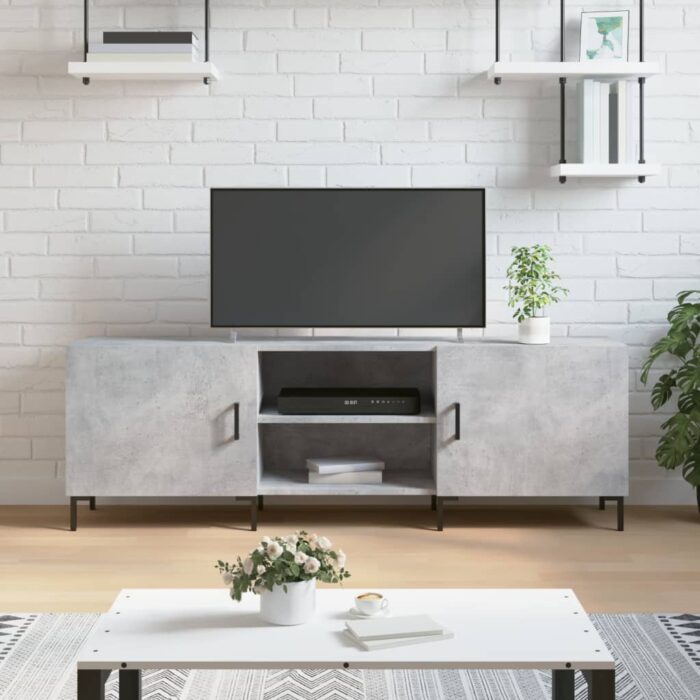 Meuble TV gris béton 150x30x50 cm bois d'ingénierie – Image 1