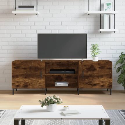 Meuble TV chêne fumé 150x30x50 cm bois d'ingénierie